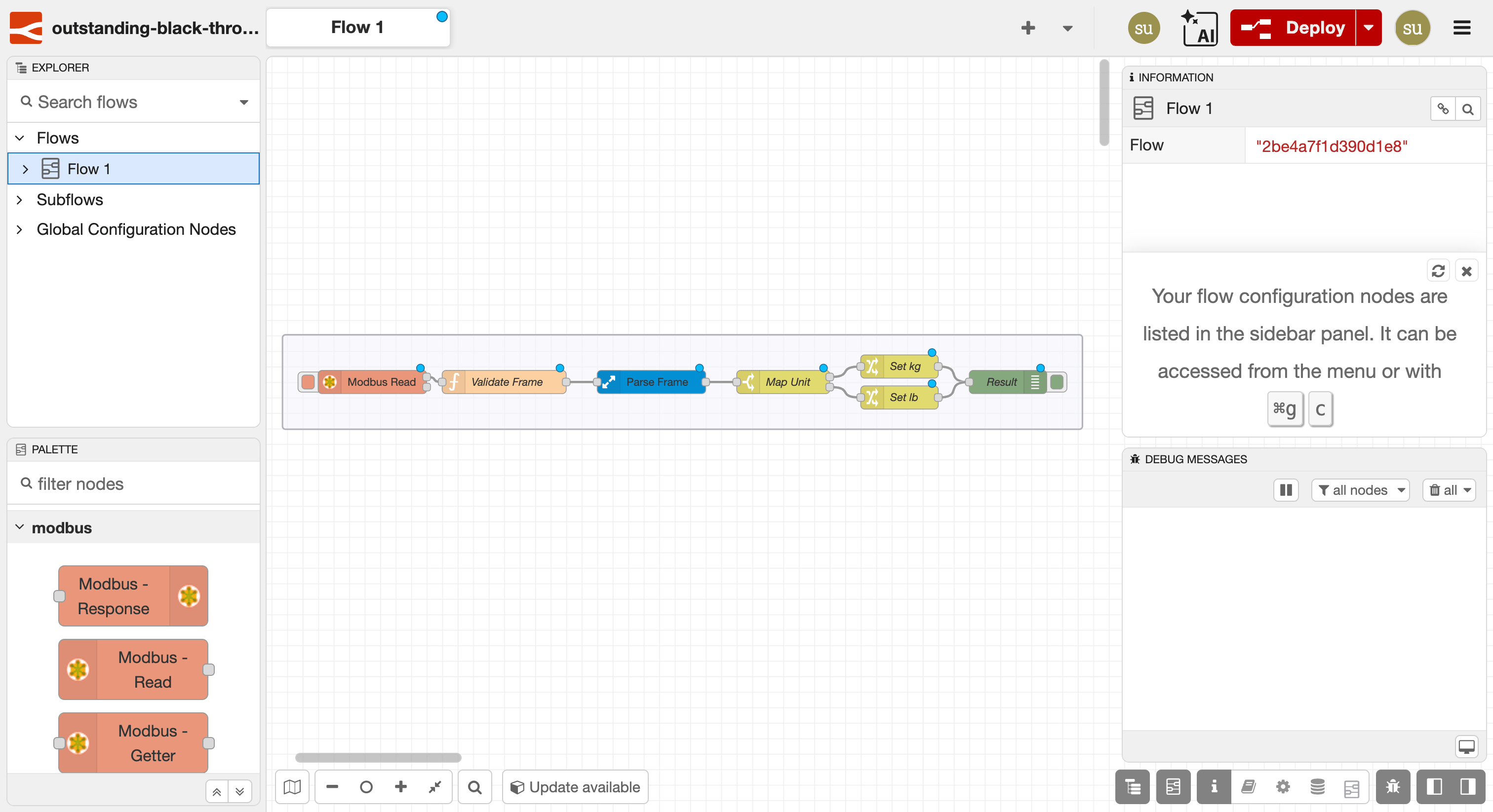 The redesigned Node-RED 5 editor showing the new sidebars and Explorer panel.